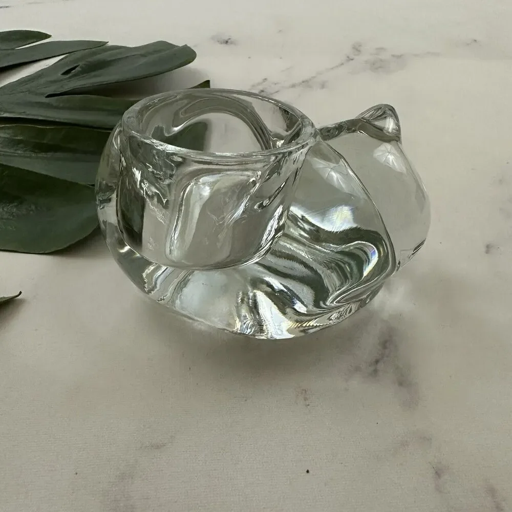 Vintage Clear Glass Cat Candle Holder Kitten Small Decor Cottagecore Votive